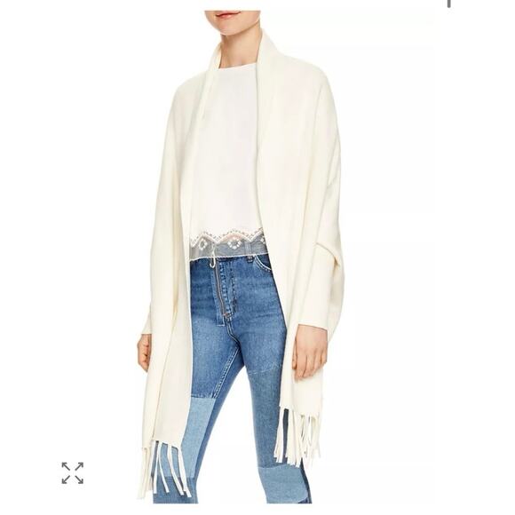 Sandro Celeste Fringed Open-front Cardigan One Size Green Oversized Quiet Luxury - Picture 12 of 12